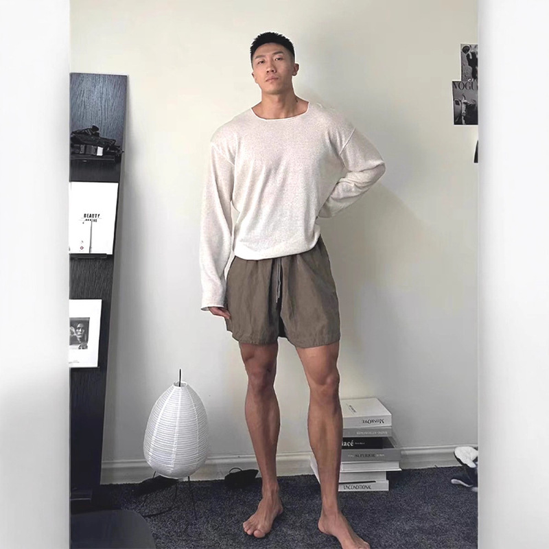 Lyocell Tencel Linen T-Shirt Men's U-Shaped Large Neckline Long-Sleeved Sun Protection Blouse Light Cut Out Mesh Knitwear Trendy Lyocell Tencel Linen T-Shirt Men's U-Shaped Large Neckline Long-Sleeved Sun Protection Blouse Light Cut Out Mesh Knitwear Trendy