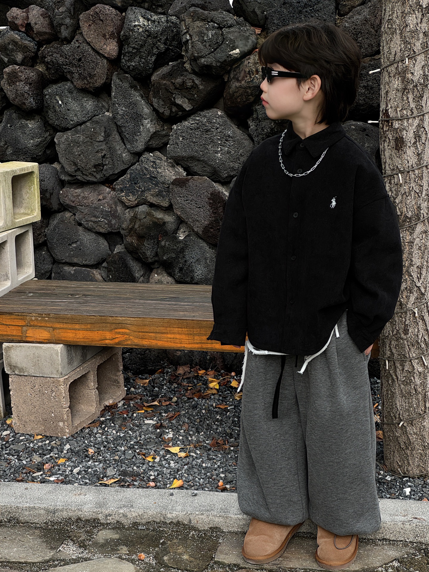 tairu 2024 winter new children‘s  collar solid color fleece-lined shirt boys‘ western style all-matching thickened coat fashion