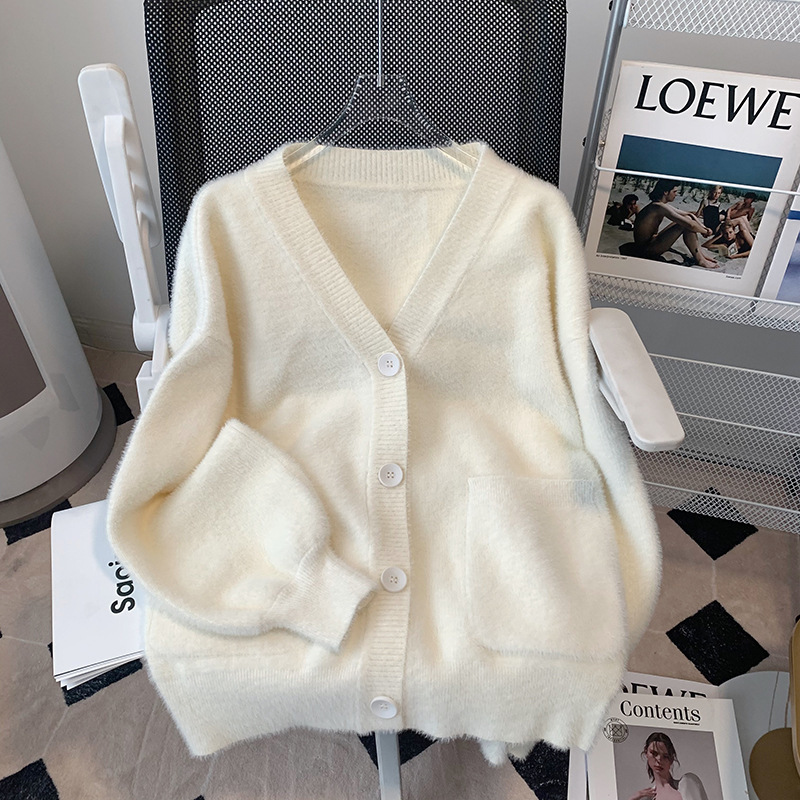 Knitted Sweater Cardigan New Furry Spring Petite Long-Sleeved Top Women's Jacket Women's 2025 Thickeneded and Warm