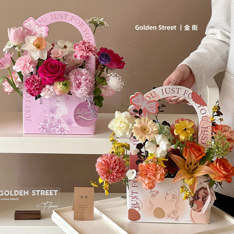 新款创意节日手提盒蝴蝶花束插花盒节日手提盒送妈妈礼物花盒批发