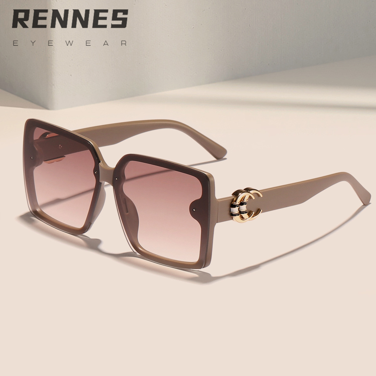 2024 nuevas gafas de sol de lujo ligero con letras cuadradas de marco grande para mujer