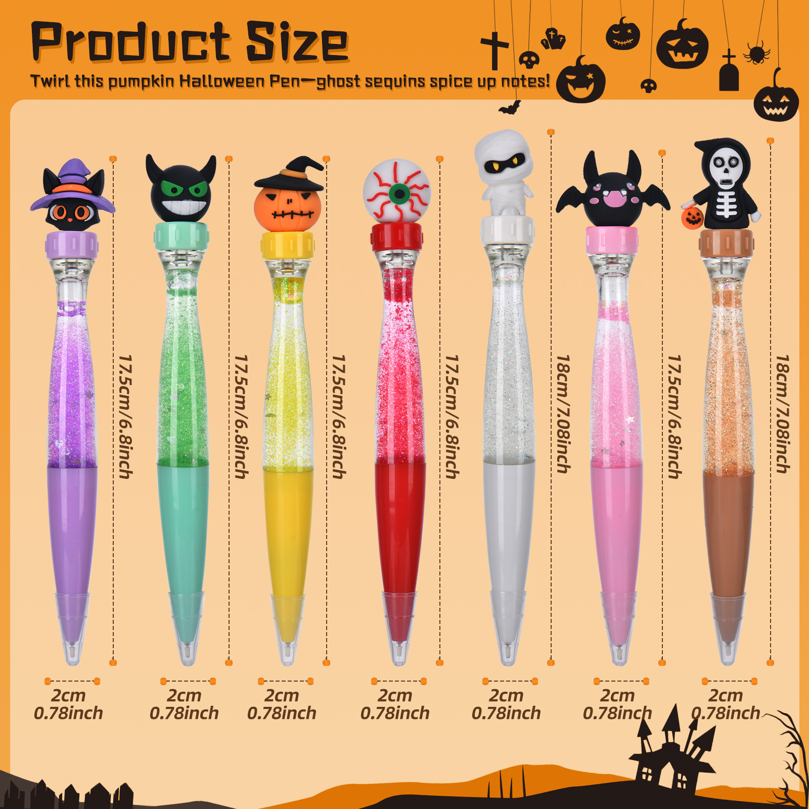 Serie creativa de Halloween reducción de presión girar la pluma de gel girar la arena movente girar la pluma de dibujos animados encantadora pluma de regalo