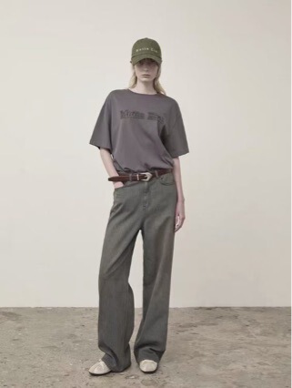 Mk Korean-Style T-Shirt Retro Dark Blue Striped Wide-Leg Jeans Unisex Loose Versatile Straight Casual Pants