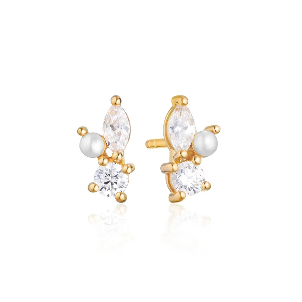 2g Weight Pearl, Zircon Inlay Material Ear Studs Classification 1 Pair Quantity Daily Occasion 925 Sterling Silver Material Geometric Pattern Women's Gender Plating, Inlay Design Simple Style Style 1 Pair 925 Sterling Silver Pearl Zircon Geometric Ear Studs 35