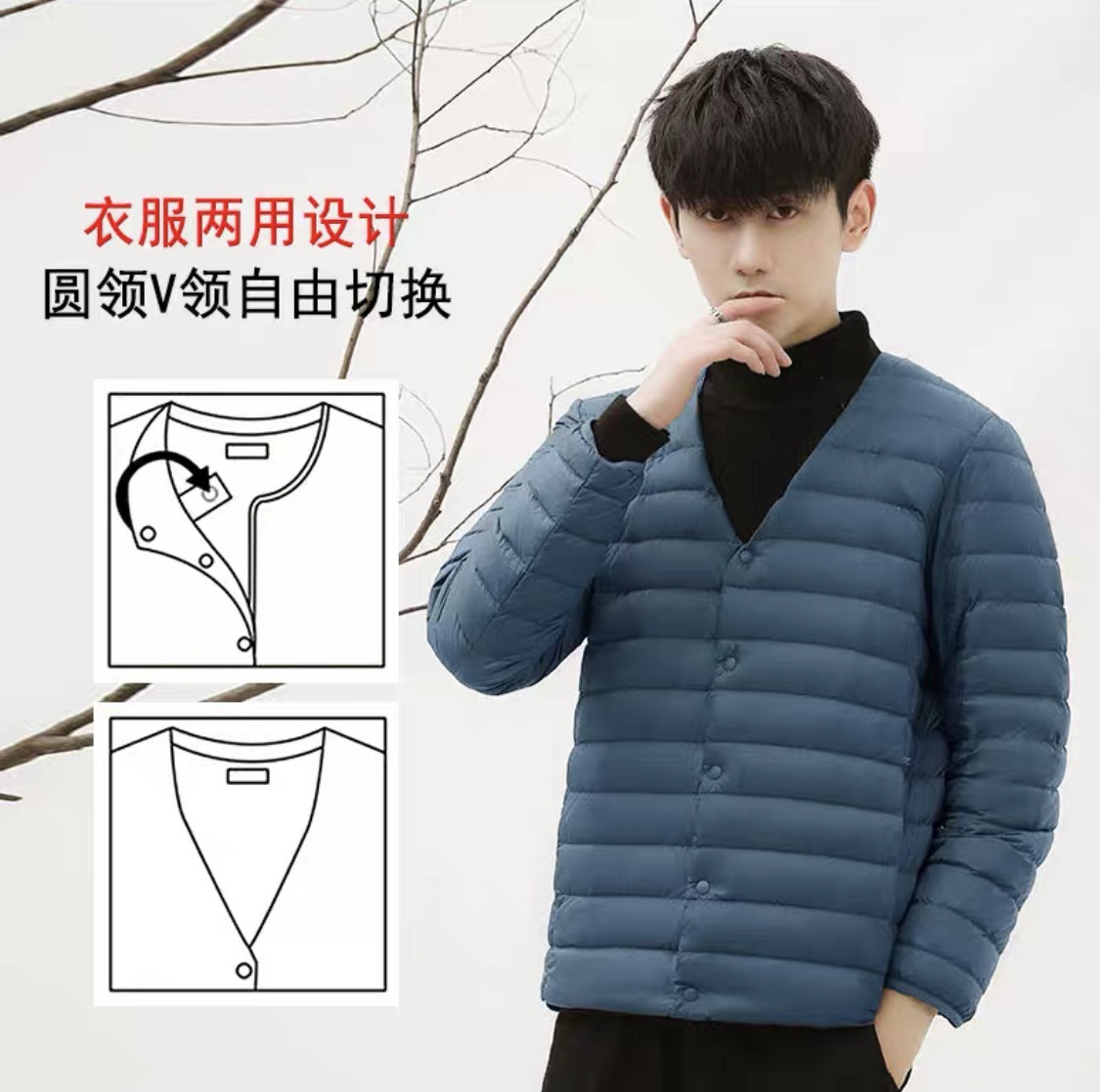 Chaqueta de Plumón Ligera sin Cuello para Hombre, Producto Nuevo en Existencia, Chaqueta de Plumón Ligera de Alta Gama