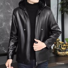 海宁皮衣男中老年加绒加厚男士连帽皮夹克皮毛一体爸爸装商务绅士