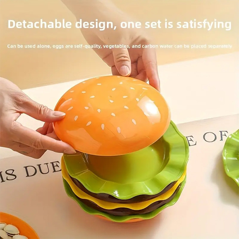 Cross-Border Cute Hamburger Dining Table Bone Spit Plate 5 New Exquisite Household Food-Grade Bowl and Plate Set Bone Spit Plate