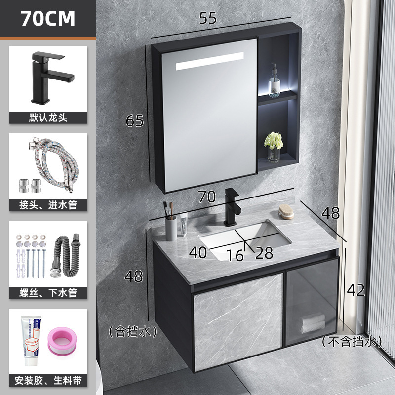 Cuarto de baño lavabo gabinete combinación Placa de roca cuenca integrada espacio aluminio mueble de baño moderno Luz de lujo lavabo mesa de lavado