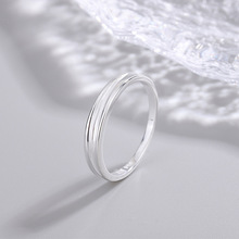 足银990刻痕戒指男潮简约个性食指学生闭口戒指纯银光面几何中性