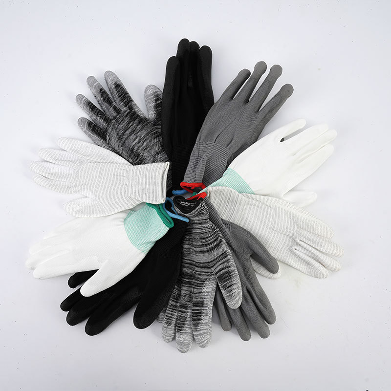 Guantes industriales con revestimiento de PU en la palma, antideslizantes, sin polvo, con revestimiento antiestático, guantes de PU para fábricas de electrónica, guantes de protección laboral