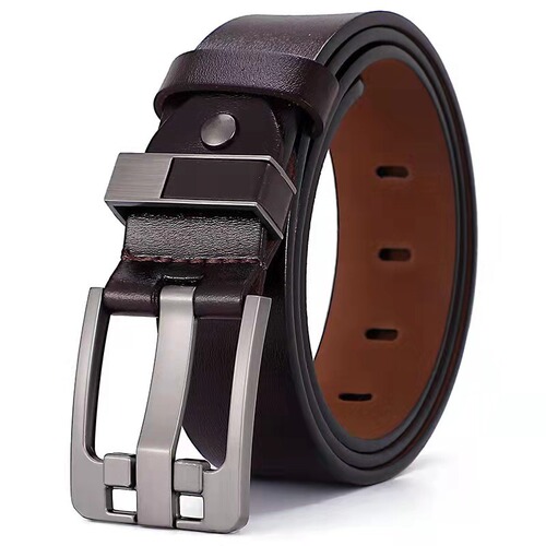 Men's Retro Leather Belt, Extended Size, Wide Pin-Clasp Design, Genuine Cowhide, Perforated Trouser Belt—Factory Direct Sales