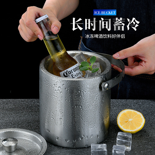 304 thickened stainless steel ice bucket double-layer wine barrel red wine ice-cold beer ice bucket KTV bar insulated ice wine barrel