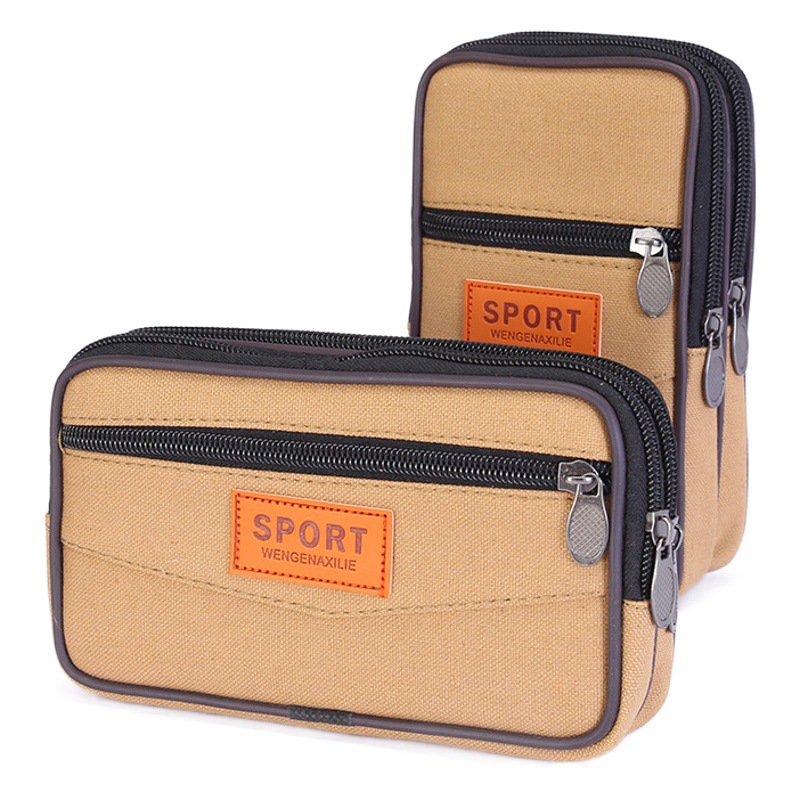 New Canvas Zipper Wearing Belt Waist Bag Running Mobile Phone Waist Bag Site Stall Cross-border Men's and Women's Wallets Mobile Phone Bag