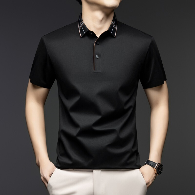 Men's Gentleman's Stylish Short-sleeved T-shirt 2025 Summer New Arrival Young and Middle-aged Fashionable Casual Solid Color Ice Silk Top Men's Gentleman's Stylish Short-sleeved T-shirt 2025 Summer New Arrival Young and Middle-aged Fashionable Casual Solid Color Ice Silk Top