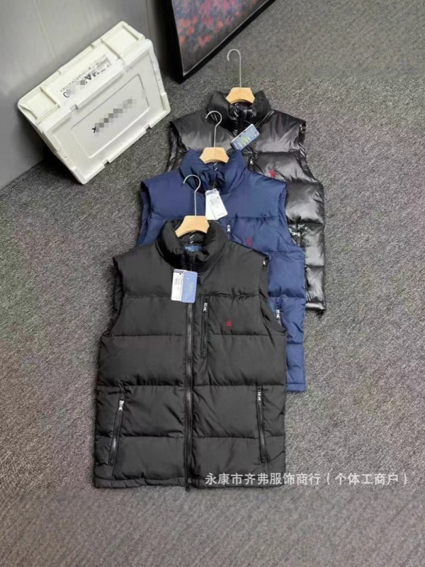 国境を越えた高品質 RL ポニー刺繍アメリカン秋冬スタンドカラーウォームベスト男性と女性のカップルベストジャケット|undefined