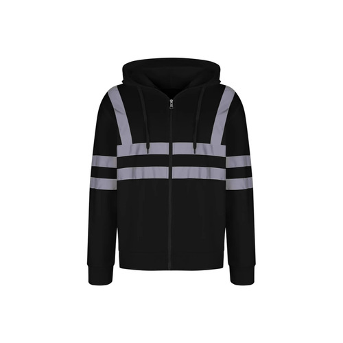 Reflective Striped Fleece Hooded Zip-Up Sweatshirt Sweatshirt for Men with Japanese Fabric