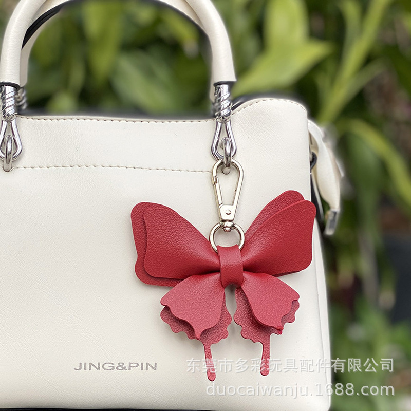 Cross-Border Original Butterfly Bag Pendant, Colorful Butterfly Leather Cord, Cotton Rope Bag Decoration, Cartoon Versatile Leather Pendant