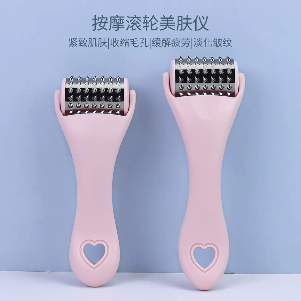 跨境新款脸部按摩工具美容提拉冰敷按摩导入棒狼牙形金属按摩滚轮