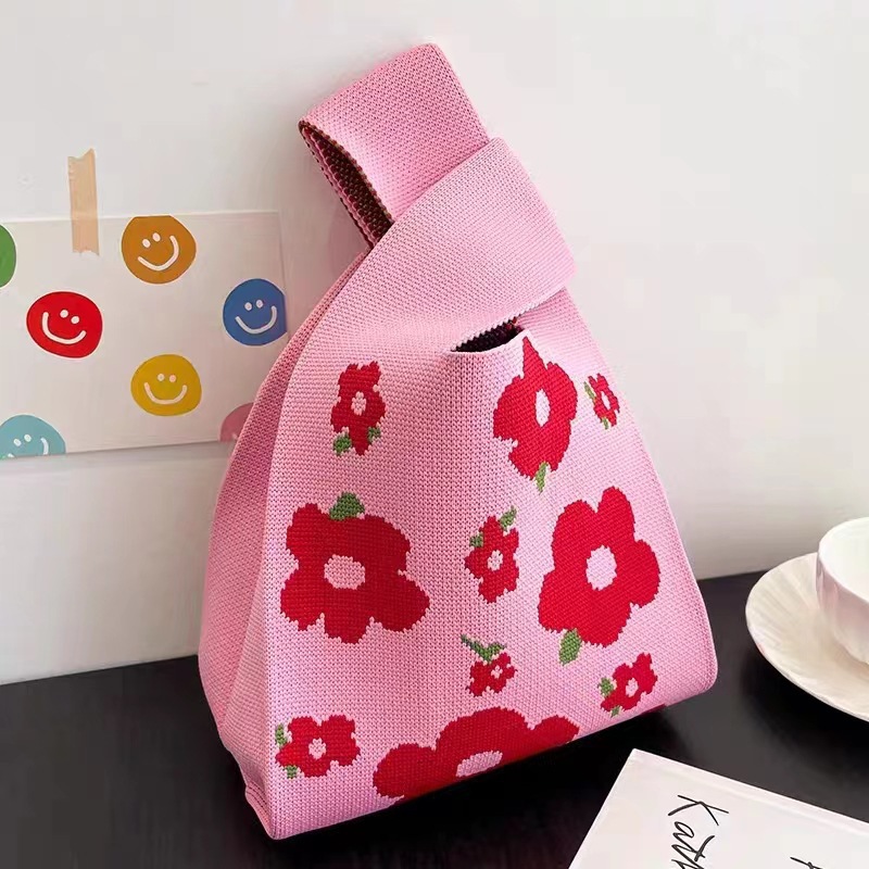 INS bolso de celebridad de Internet bolso de cubo de lana de punto para mujer bolso de mano casual bolso de mano de estilo japonés y coreano bolsa de Almuerzo