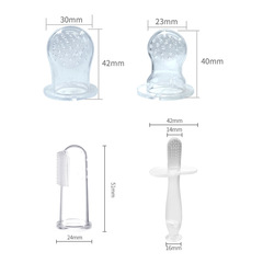 LVSU Silicone Teether Food Holder Fruit Teether Mesh Bag Six-Piece Set Tooth Grinding Rod Infant Teether Toothbrush