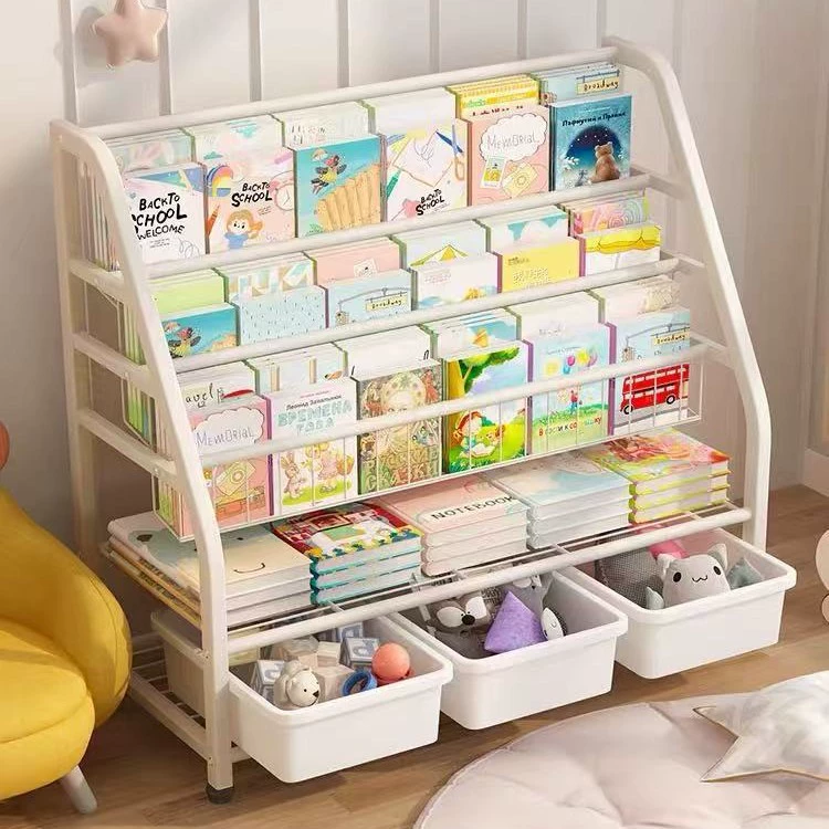 Детская книжная полка, напольная полка для хранения, домашняя зона для чтения, стеллаж для книг с картинками, многослойная полка для хранения игрушек, простой детский книжный шкаф