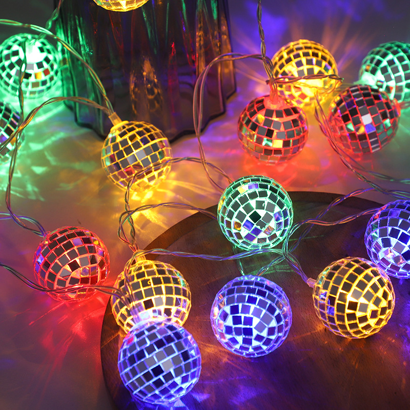 Transfronterizo espejo LED bola de luz cadena bar atmósfera luz decorativa bola mosaico Navidad vacaciones Decoración habitación luz de color