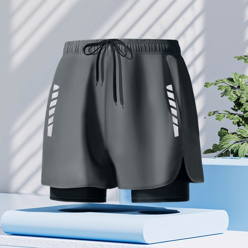 ゆったりとしたファッショナブルなメンズ水泳パンツ、二重層の恥ずかしさ防止プロ仕様の5点速乾性水着、スポーツビーチ水泳用品|undefined
