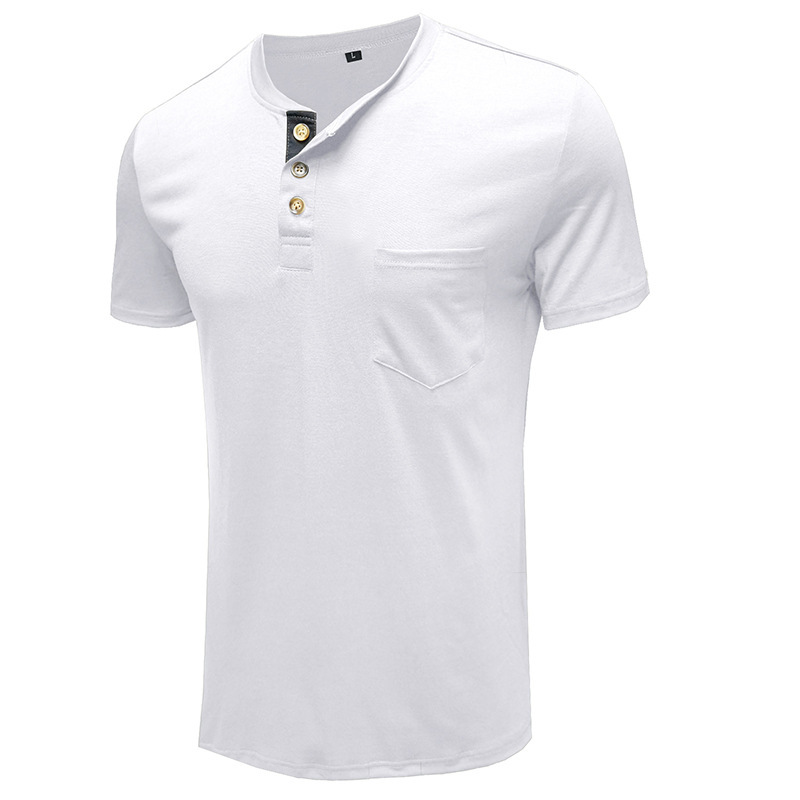Sommer Europäisches und Amerikanisches Herren-Kurzarm-T-Shirt, Herren-Bottom-Shirt, Rundhalsausschnitt, lässiges, vielseitiges Henley-Shirt_voghion.com
