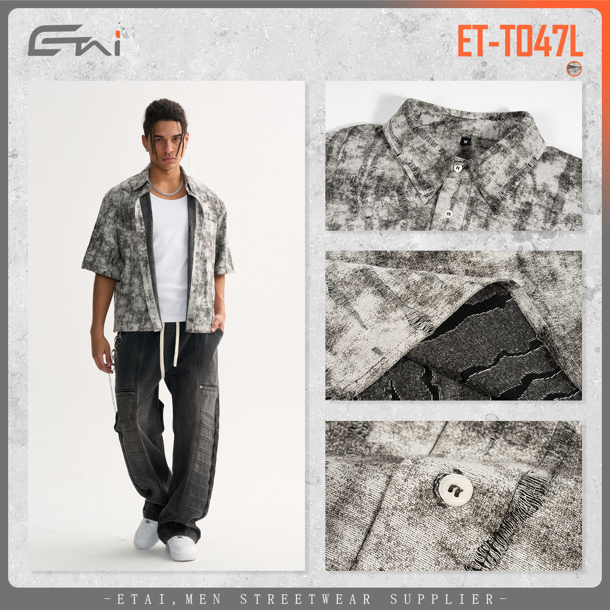 ETAI Ropa para hombres | Tendencia de la moda Camisa corta y ancha Batik para hombres Camisa con botones de estilo retro neutro de alta calidad