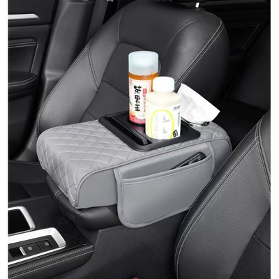 Cover, Car Storage Bag, Tissue | Armrest box pad - quilted-embroidery-four-in-one-light-gray