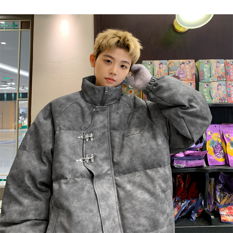 Leather Cotton-padded Jacket Men's Winter Metal Aircraft Buckle American Cotton-padded Jacket Thickened Warm Loose Bread Clothes Cotton_voghion.com