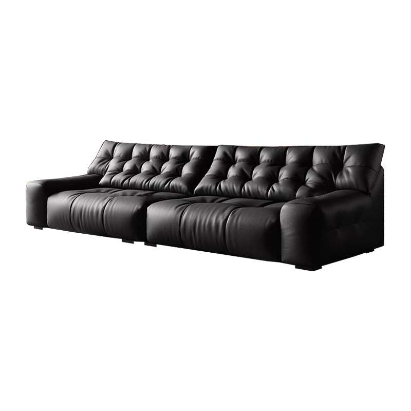 Sofá de oso negro italiano minimalista sofá de cuero de vaca, sala de estar sofá de línea recta diseñador de sofá negro
