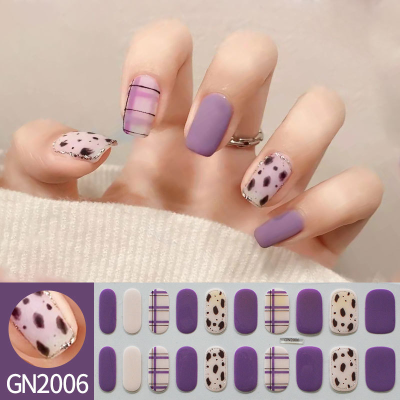 Ou Nai 20 refers to baking-free gel nail stickers Little Red Riding Book with simple grid line nail stickers a generation of hair