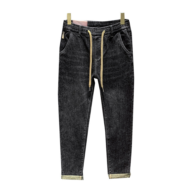 Trendy brand hot selling jeans for men in spring autumn  2024, blue and gray drawstring slim fit small leg pants, men's_senzul.com