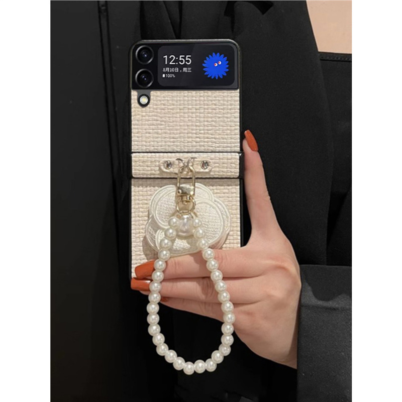 Suitable for Samsung Galaxy Z Flip5 Flip-Cover Foldable Screen Phone Case Woven Leather Camellia Zflip3 Suitable for Samsung Galaxy Z Flip5 Flip-Cover Foldable Screen Phone Case Woven Leather Camellia Zflip3