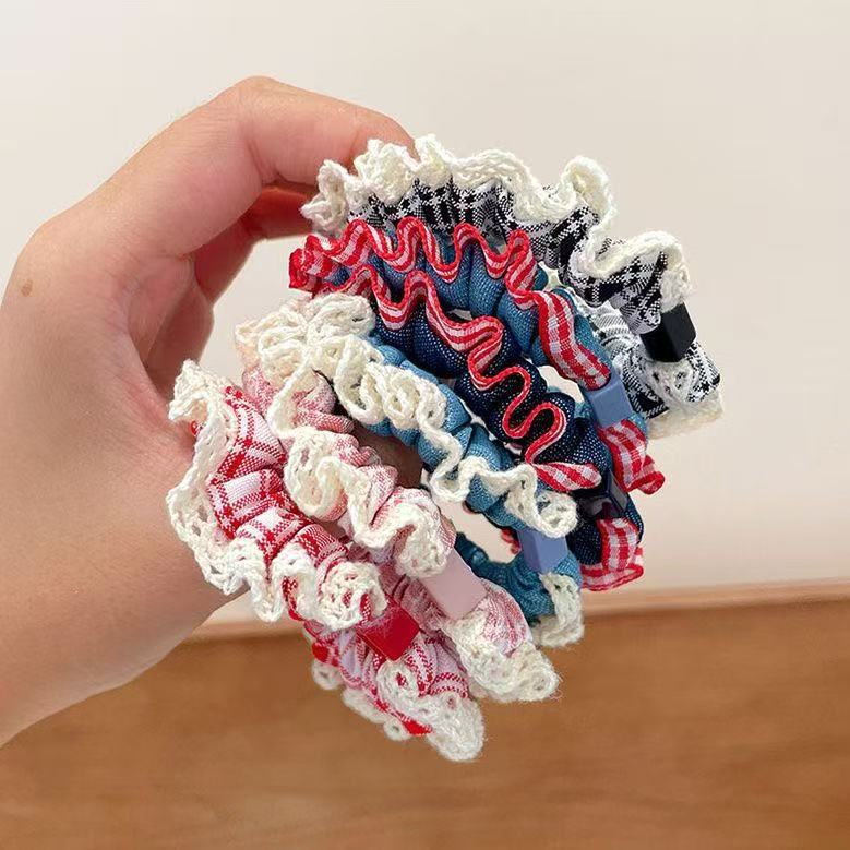 Niños jeans encaje anillo de cabello de cabello de encaje niñas alta cola de cabello de alta elasticidad cuerda de cabello de goma cabeza adornos para el cabello