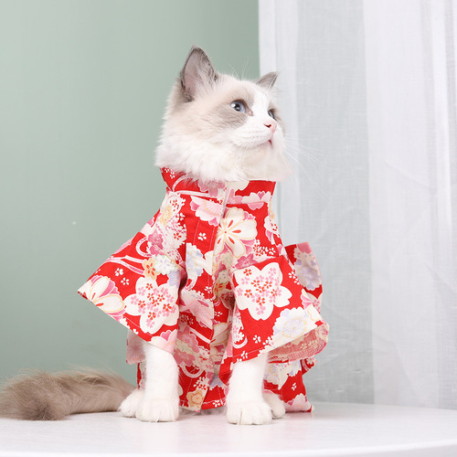 Japanese-style pet cat kimono and small dog kimono autumn and winter warm Hanfu skirt pet supplies