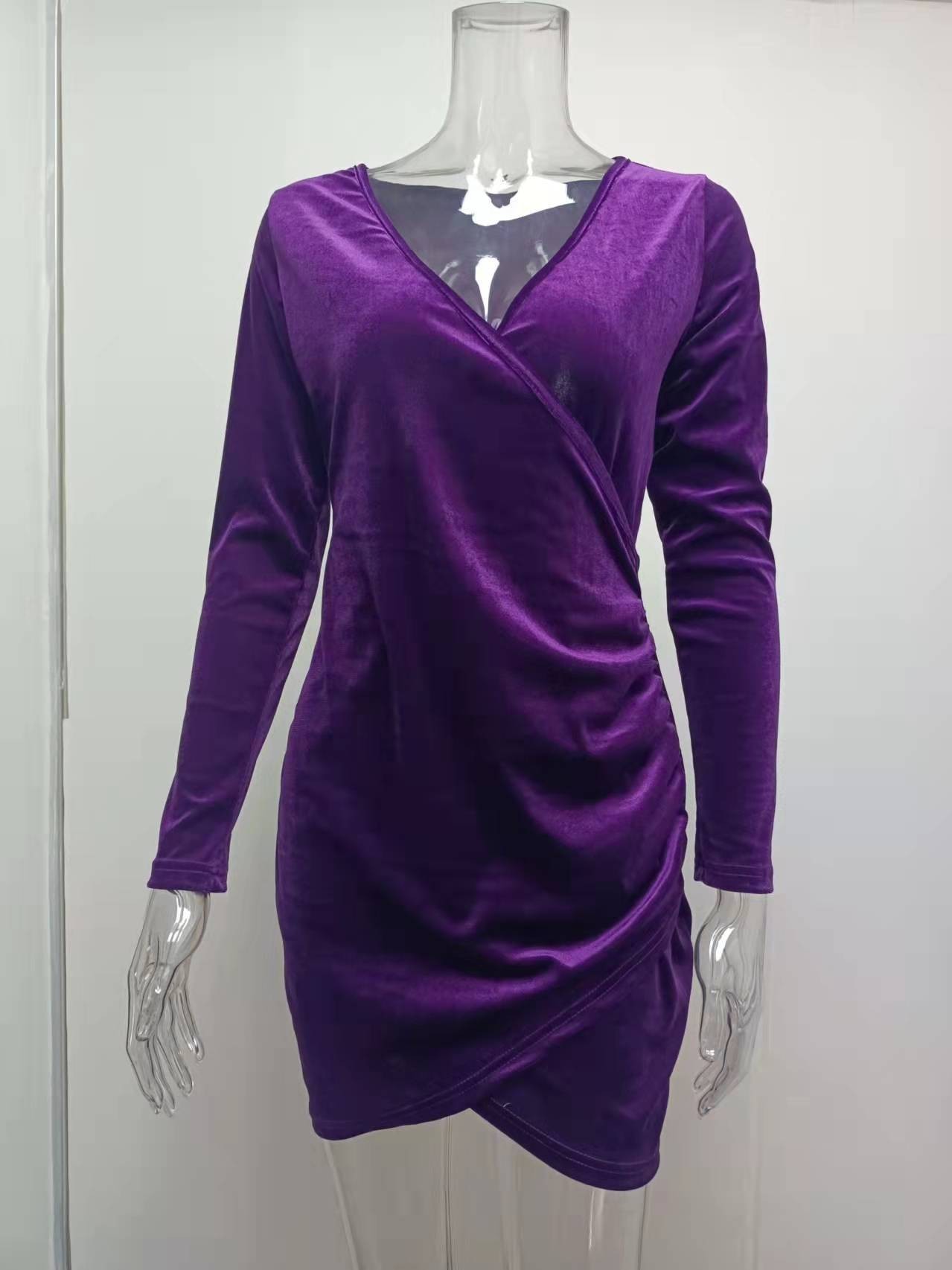 Women's Trendy Solid Color V‑Neck Dress Sexy Bodycon Slim Fit Daily Evening Wear_ecoleips.com