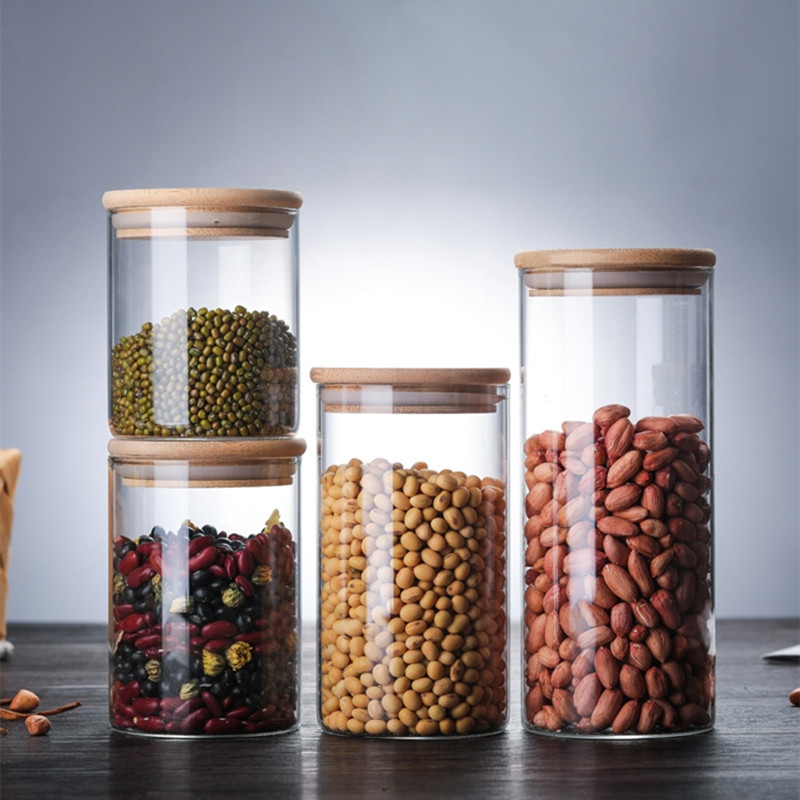 Fábrica al por mayor tarro sellado de vidrio de borosilicato tarro de té recto fruta seca snack botella de almacenamiento frasco de almacenamiento de dulces