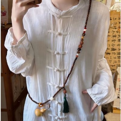 Collar Largo de Cadena para Suéter de Cristal con Dije de Calabaza Estilo Chino