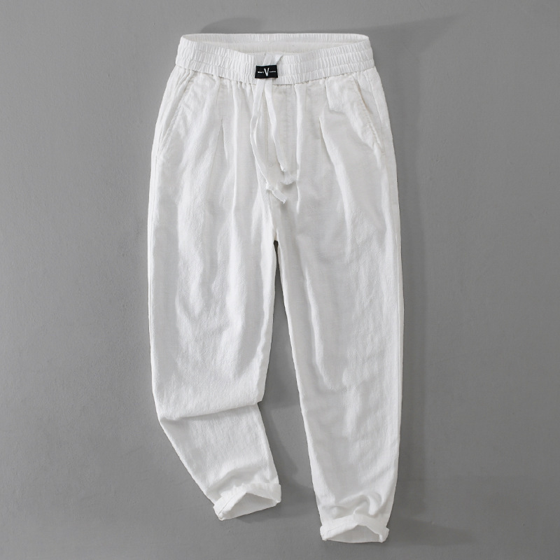 Spring and Summer Men's Drawstring Linen Pants Loose Casual Trendy Versatile Youth Simple Cotton and Linen Men's Warehouse 7101