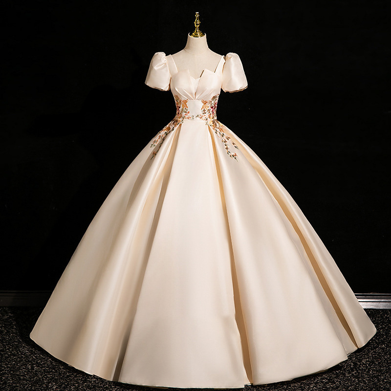 Evening Dress for Women 2026 New French Satin Engagement Toast Dress Bride High-End Annual Meeting Host Art Exam Performance