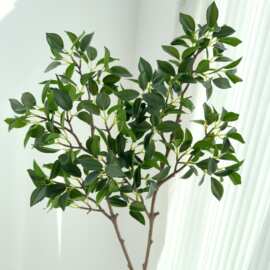 短支仿真樱花叶山茶叶迷你榕山茶叶手感假树枝绿色叶子插花装饰叶