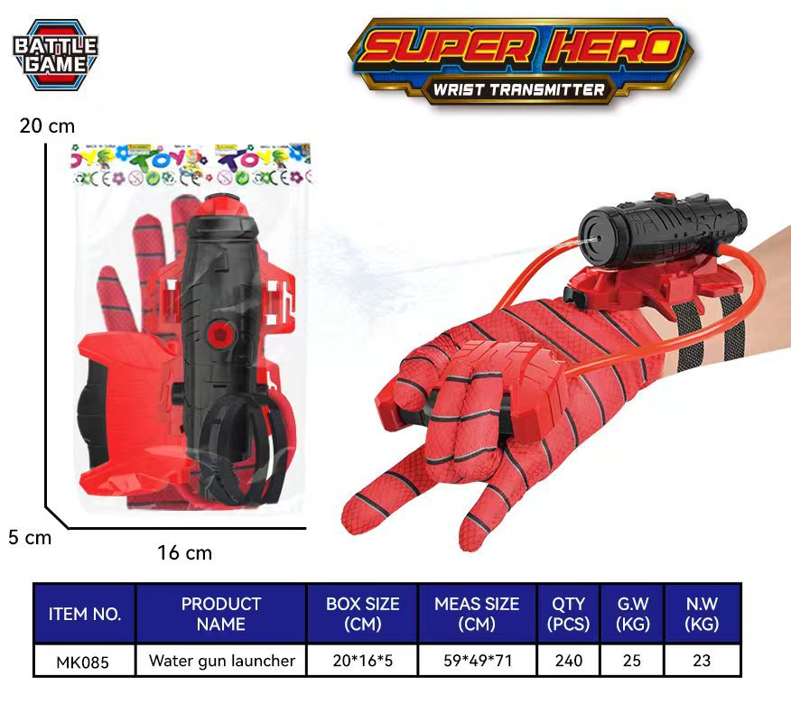 Transfronteriza Araña transmisor de la muñeca de los niños portátiles Araña guantes juguetes de agua manual de Prensa continua de pelo pistola de agua
