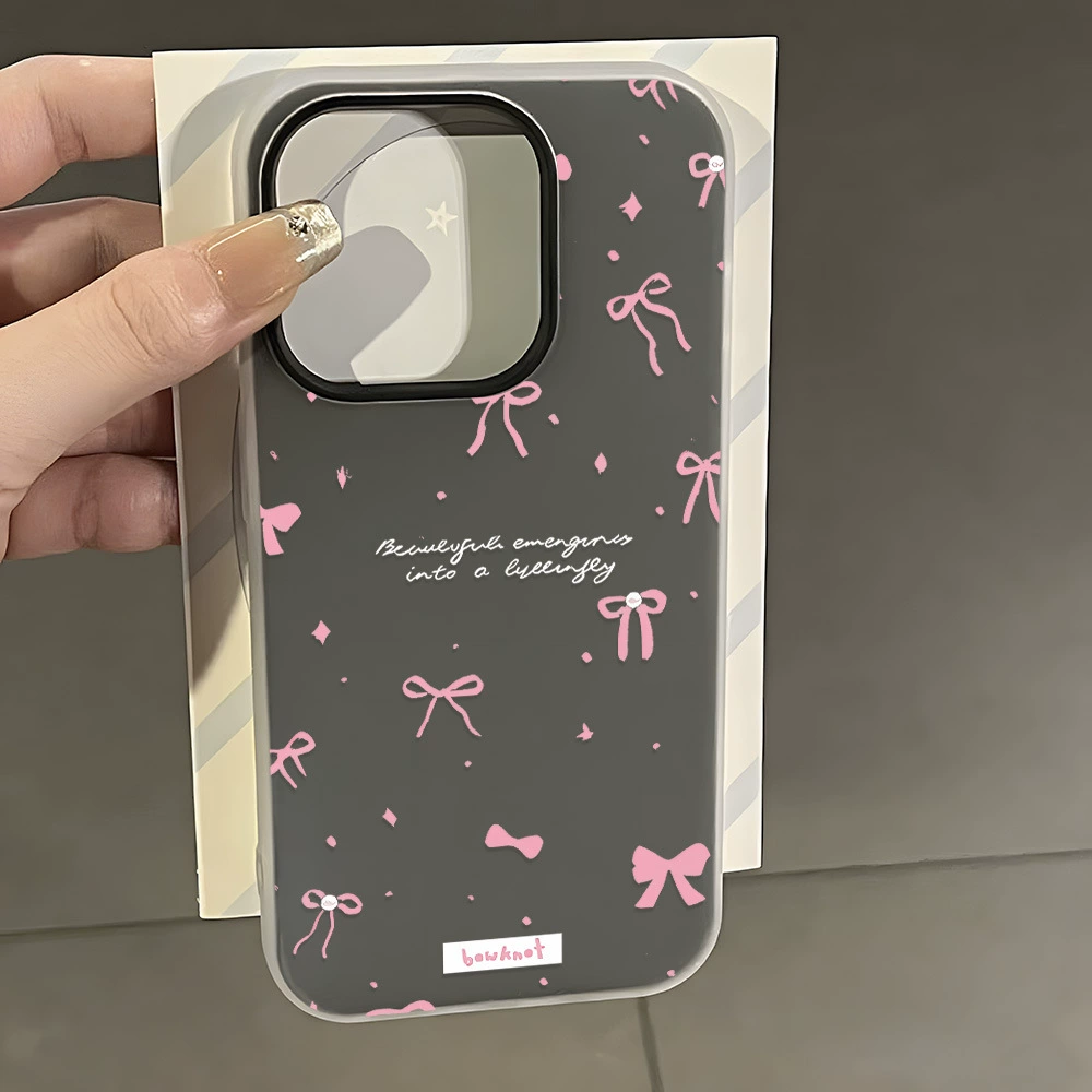 Чехол для iPhone (совместим с 11–17 Pro Max) фуксия с бантиком, мягкая защитная накладка