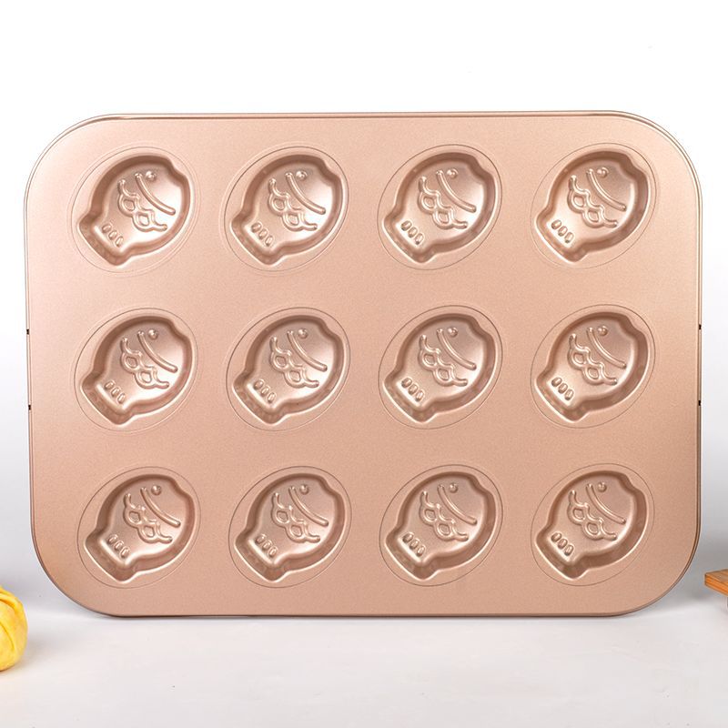 Qian Tuan Seiko gold 6-piece small fish baking pan mold carbon steel non-stick cake mold baking utensils thick 0.4MM