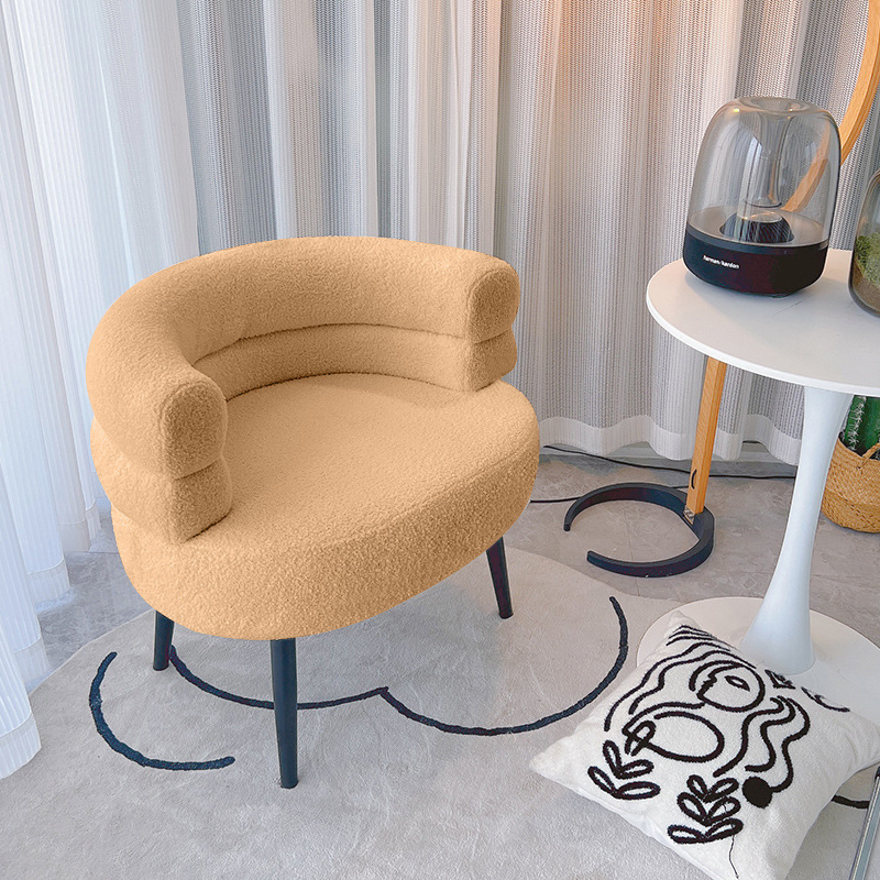 Silla Individual de Lana de Cordero de Metal con Reposabrazos para Dormitorio y Sala de Estar image 9