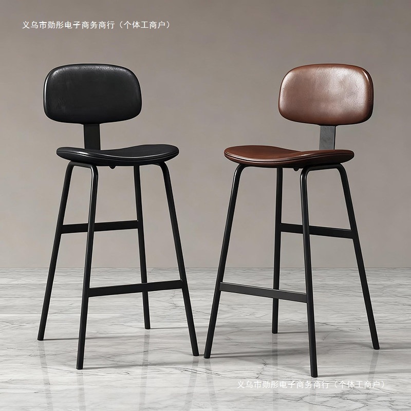 工业风软包靠背高脚凳家用吧台凳酒吧椅铁艺吧台椅简约现代高椅子
