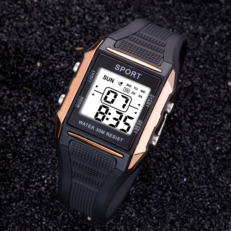 Reloj multifuncional transfronterizo nocturno deportivo impermeable hombre cuadrado ligero y delgado reloj electrónico de moda juvenil spot