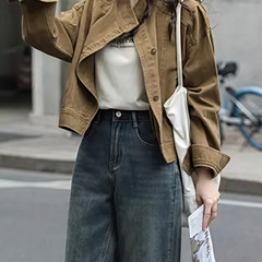 时尚百搭牛仔短外套女2025年秋季新款设计感宽松立领工装夹克上衣